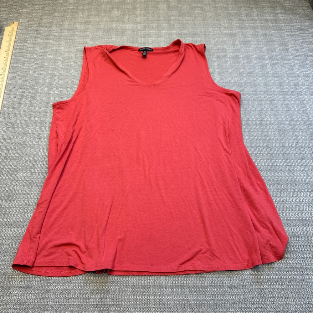 Eileen Fisher Tank Top XL Red Coral V Neck Sleeveless Viscose Spandex *